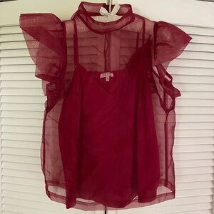 TCEC Cranberry Taffeta Party Top, Size M